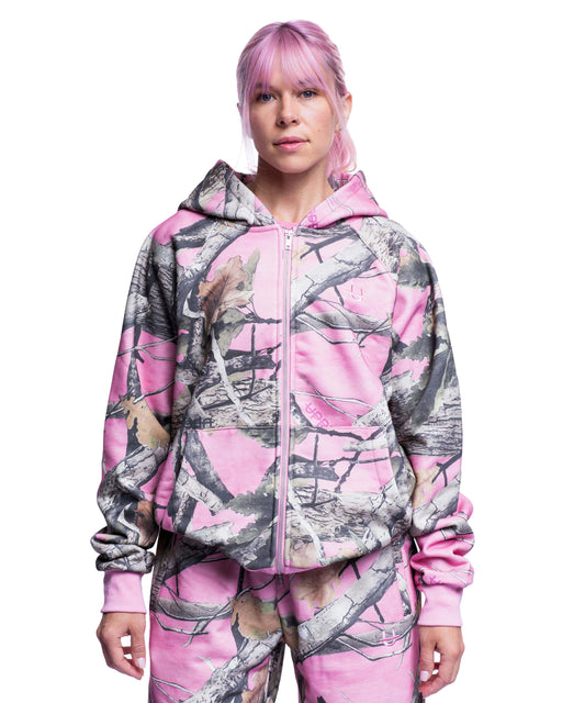 Double Zip Hoodie Pink Camo